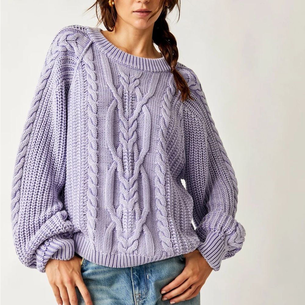 Free People Frankie Cable Knit Sweater Lavender Size Medium